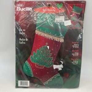 Plaid Bucilla Festive Tree Felt Stocking 18" DIY Christmas Kit 84431 beaded red